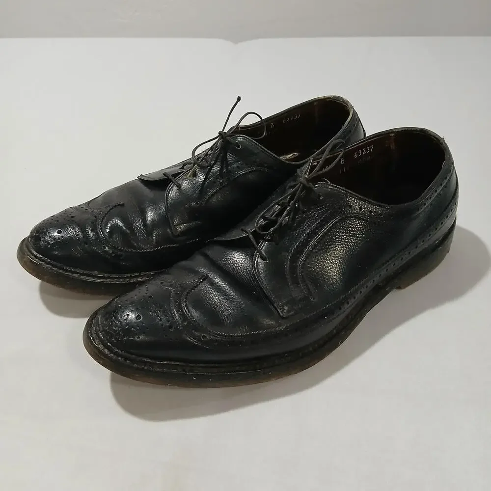 Allen Edmonds Longwing Blucher Men’s 10.5B Black Leather Dress Shoes Vintage